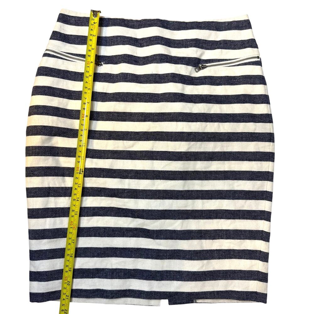 Ann Taylor Women's Size 4 Navy White Striped Linen Blend Pencil Skirt Zip - Picture 4 of 8